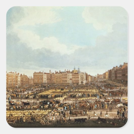 Smithfield Market, graviert von R.G. Reeve Quadratischer Aufkleber (Vorderseite)
