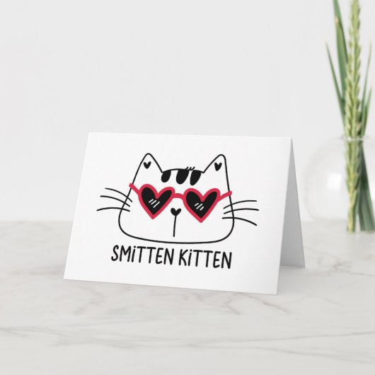 Smitten Kitten Valentines Katzenbrille Feiertagskarte (Vorderseite)