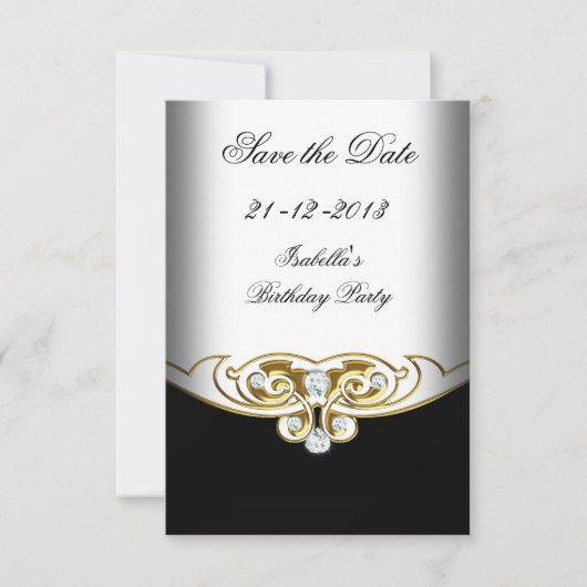 Sml Save the Date White Black Gold Diamond (Vorderseite)