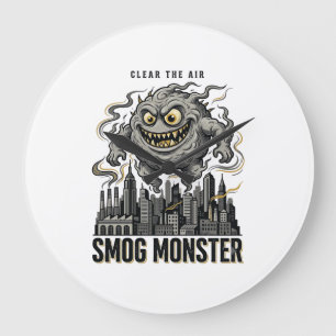 Smog-Monster-Shirt Vintage-Gravur Öko-Warnung A Große Wanduhr