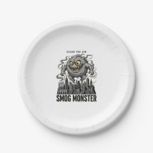 Smog-Monster-Shirt Vintage-Gravur Öko-Warnung A Pappteller