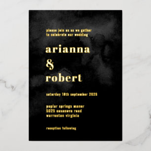 Smok Black Watercolor Leinwand Modernes Gold Folieneinladung