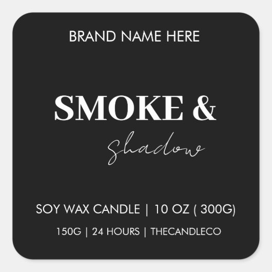 Smoke & Shadow Candle | Elegantes Schwarz & Weiß Quadratischer Aufkleber (Vorderseite)