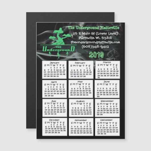 Smoke Shop Business Mini Kalender Magnet 2019 (Vorne/Hinten)