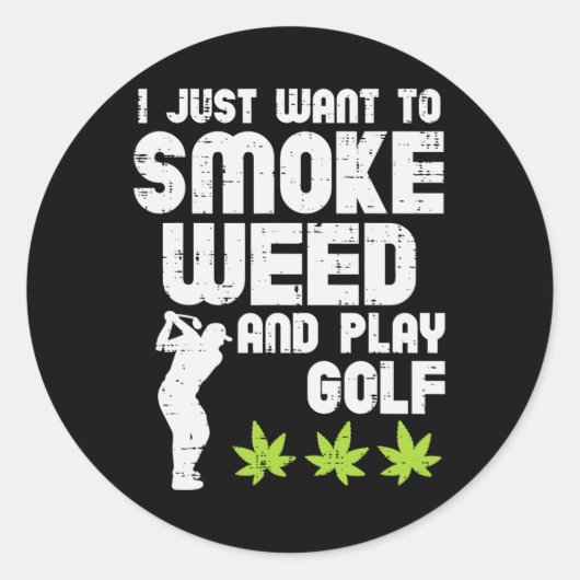Smoke Weed Play Golf Golfing Thc Golfer Stoner Runder Aufkleber (Vorderseite)