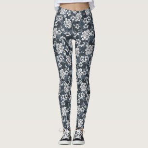 Smokey Blue Graue Blütenblume Leggings