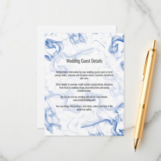 Smokey Blue Mist Wedding Details Umschließkarte Begleitkarte (Vorderseite/Rückseite Beispiel)