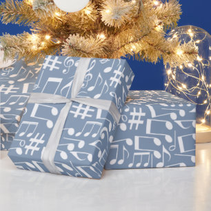 Smokey Blue mit tanzenden Musiknoten Geschenkpapier