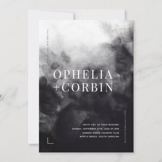 Smokey Dark Black Minimal Wedding Einladung (Vorderseite)
