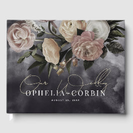 Smokey Dark Black Rose Bouquet Wedding Gästebuch