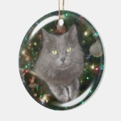 Smokey Grau-Katze Keramik Ornament (Links)