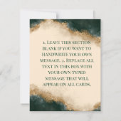 Smokey Green Gold Wasserfarbe Personalisiert Dankeskarte (Rückseite)