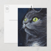 Smokey | Green Mit Augen Blue Gray Cat Portrait Postkarte (Vorne/Hinten)