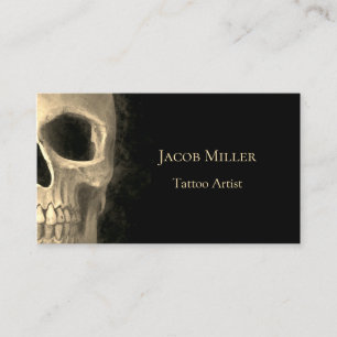 Smokey Half Skull Gothic Schwarz Beige Tattoo Shop Visitenkarte