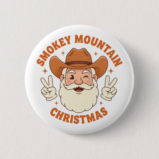 Smokey Mountain Christmas Retro Cowboy Santa Button (Vorderseite)