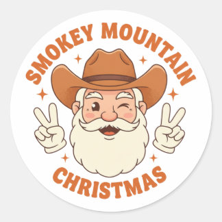 Smokey Mountain Christmas Retro Cowboy Santa Runder Aufkleber