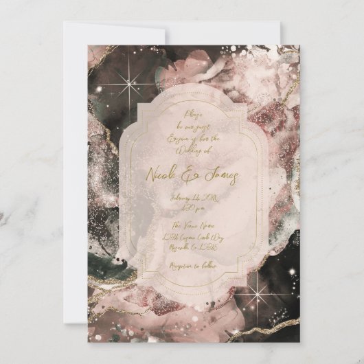 Smokey Pink Galaxy Watercolor Celestie Wedding Einladung (Vorderseite)