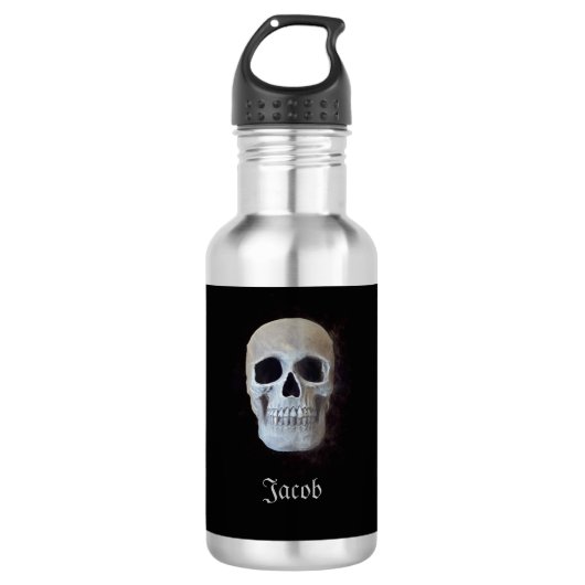 Smokey Skull Head Gothic Schwarz-Weiß Cool Edelstahlflasche (Vorderseite)