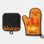 Smokin Hot Orange and Red Flame Personalized Ofenhandschuh & Topflappen-Set (Vorderseite)