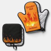 Smokin Hot Orange and Red Flame Personalized Ofenhandschuh & Topflappen-Set (Vorderseite/Rückseite)