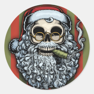 Smokin' Santa Skull Runder Aufkleber