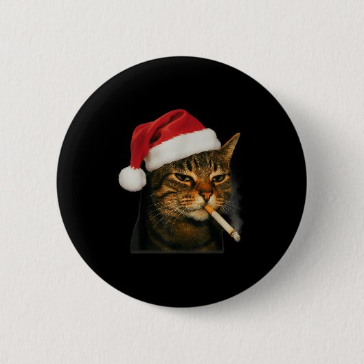 Smoking Cat Cigarette Christmas Santa Hat Cat Meme Button (Vorderseite)