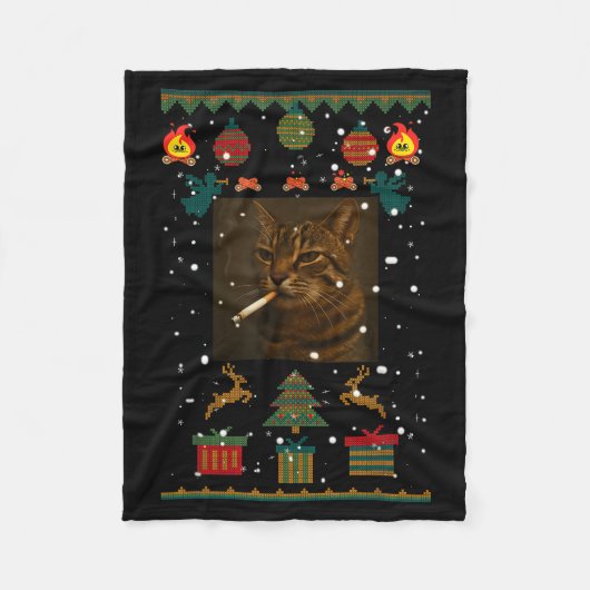 Smoking Cat Cigarette Meme Sarcasm Ugly Christmas Fleecedecke (Vorderseite)