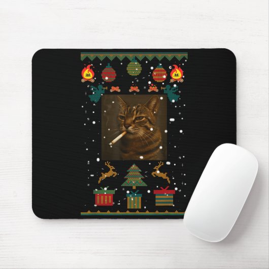 Smoking Cat Cigarette Meme Sarcasm Ugly Christmas Mousepad (Mit Mouse)