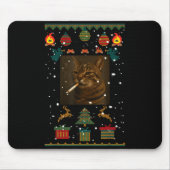 Smoking Cat Cigarette Meme Sarcasm Ugly Christmas Mousepad (Vorne)