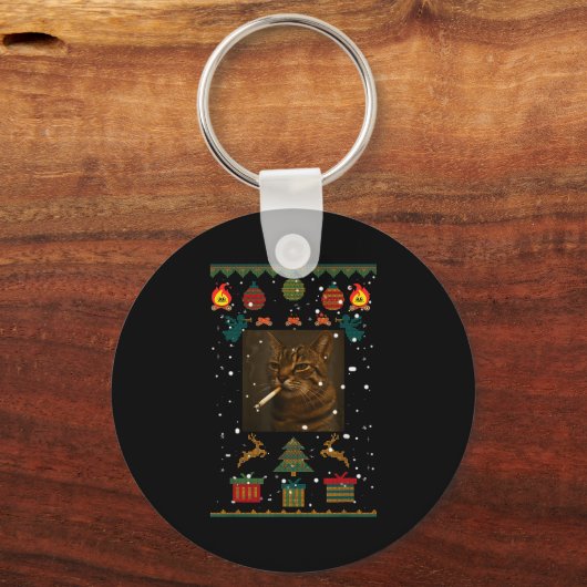 Smoking Cat Cigarette Meme Sarcasm Ugly Christmas Schlüsselanhänger (Vorderseite)