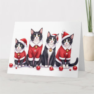 Smoking-Cat-Weihnachtskleid Santa Hut Karte