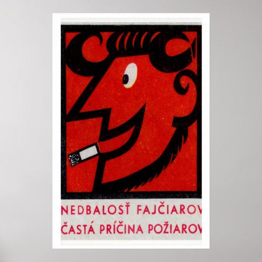 Smoking Devil Ram Matchbox Art Print, Czech Poster (Vorne)