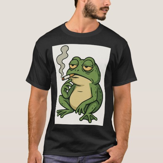 Smoking Frog Cartoon T-Shirt Funny Chill Frog Art (Vorderseite)