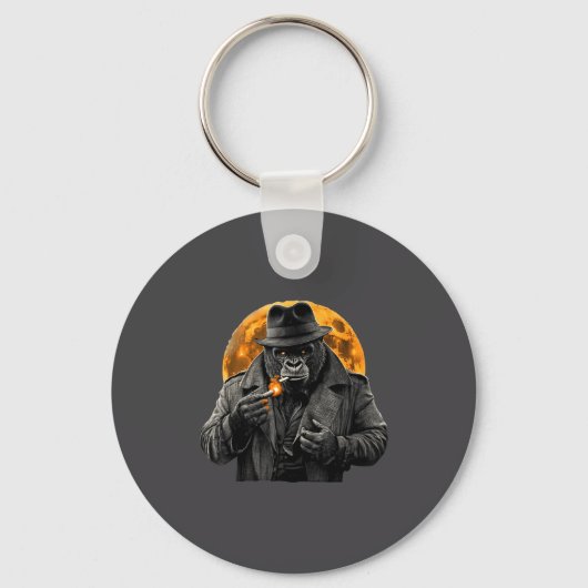 Smoking Gorilla In Trench Coat With Orange Moon Ar Schlüsselanhänger (Vorderseite)