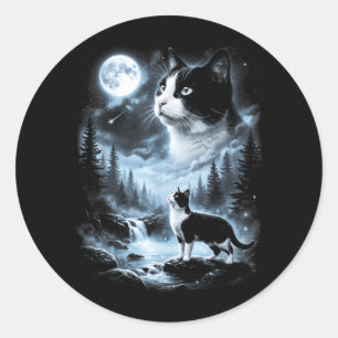 Smoking-Katze heult zum Mond 90er Retro Runder Aufkleber