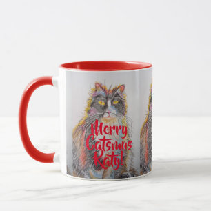 Smoking-Katze Merry Catsmus Roter Weihnachtsbecher Tasse