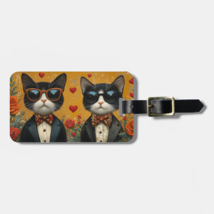 Smoking-Katze mit Herzrosen Valentinstag Gepäckanhänger