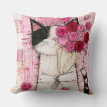 Smoking-Katze mit rosa Rosenstrauß