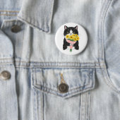 Smoking-Katze mit Sonnenblumenstrauß Button (Beispiel)