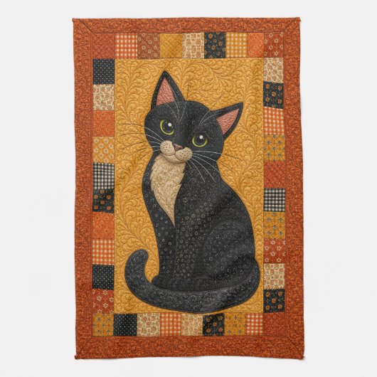 Smoking-Katze-Quilt Geschirrtuch (Vertikal)