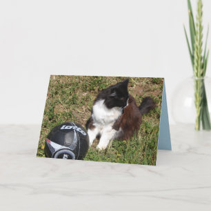 Smoking-Katze spielt Fußball Niedliche schwarze Ka Karte