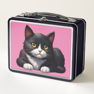 SMOKING-KATZE vintage rosa Metall-Lunchbox Metall Brotdose