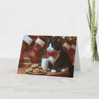 Smoking-Katze wartet auf den Weihnachtsmann Karte