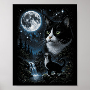 Smoking Katzen im Wald, die den Mond anheulen, Ret Poster