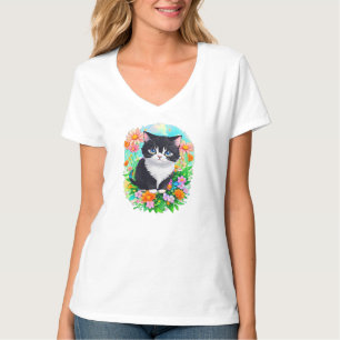 Smoking-Kitten-Blumengarten-Wasserfarben-T-Shirt T-Shirt