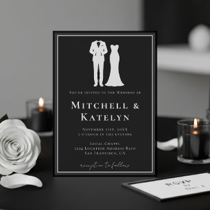 Smoking & Kleid Minimaler Rand Schwarze Hochzeit Einladung