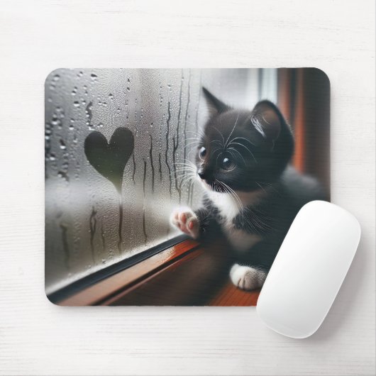 Smoking-Kostüm-Kätzchen mit einem Herz am Fenster Mousepad (Mit Mouse)