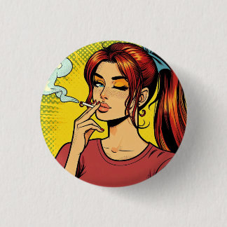 Smoking lovers | Pop art | Girl Stoner | Cigarette Button