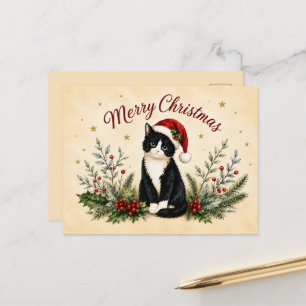 Smoking-Merry-Christmas-Katze in Weihnachtsmannmüt Feiertagspostkarte