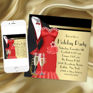 Smoking-Rotes Kleid Elegantes Weihnachten Einladung